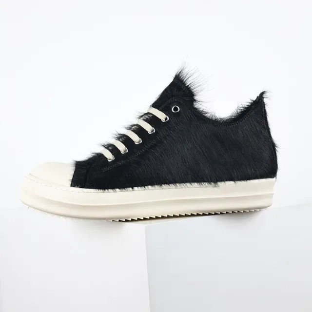 Black Fur Upper Off-White Sole Lifestyle Sneakers 9
