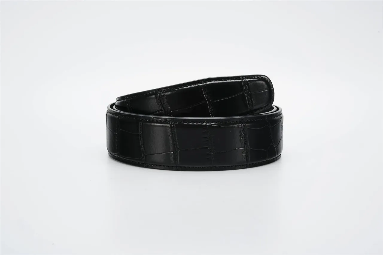 Black Gold Crocodile-Embossed Oval Eagle Buckle Leather Belt 5