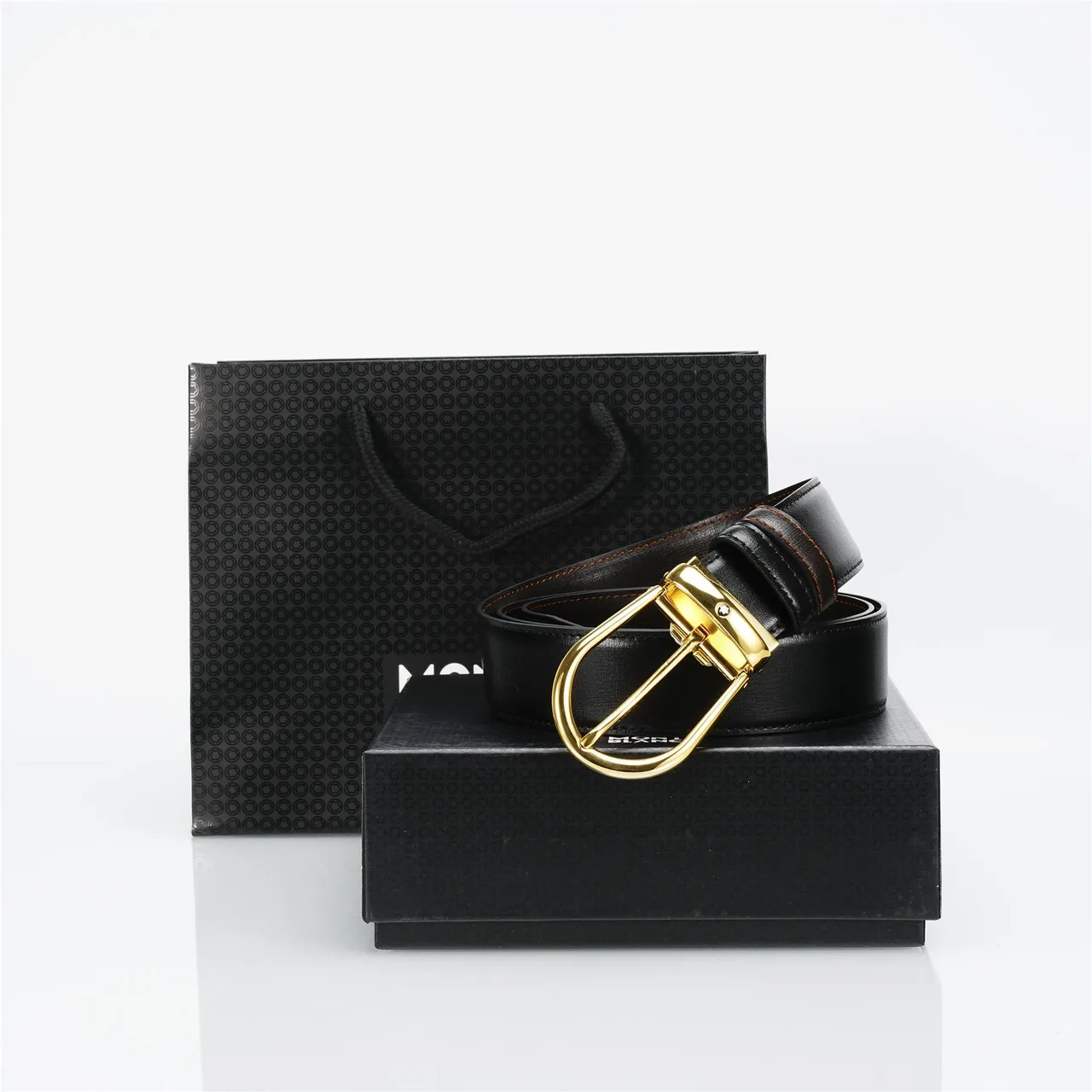 Black Gold Smooth Oval Buckle Leather Belt 4