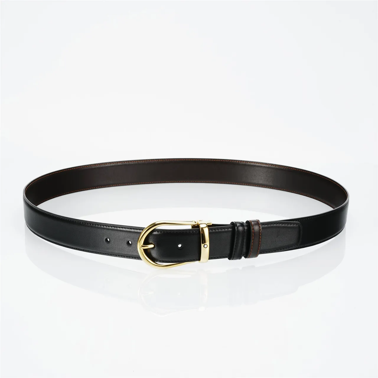 Black Gold Smooth Oval Buckle Leather Belt 8