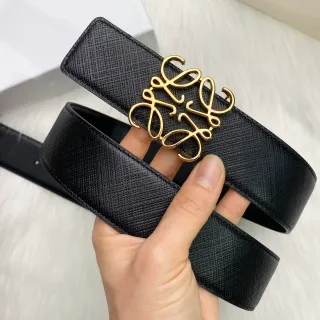 কালো সোনার টেক্সচার্ডSaffiano-Like Abstract Monogram Buckleলেদার বেল্ট