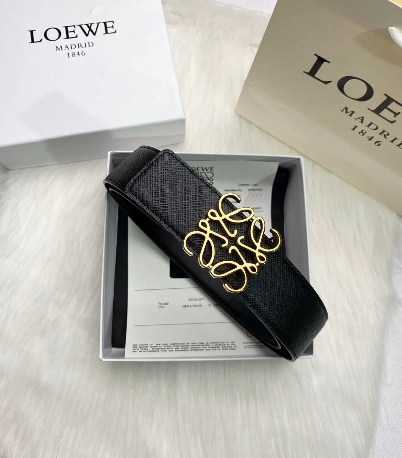 Black Gold Textured Saffiano-Like Abstract Monogram Buckle Leather Belt 4