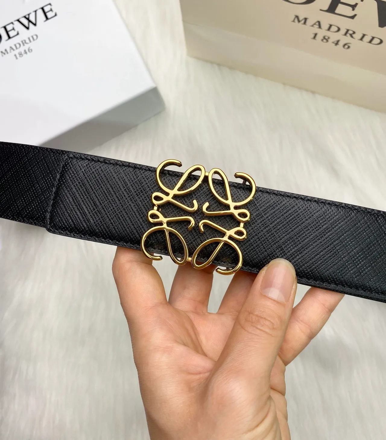 Black Gold Textured Saffiano-Like Abstract Monogram Buckle Leather Belt 6