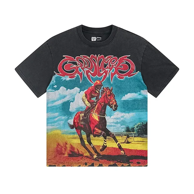 Black Graphic-Print Racing Motif Oversized T-Shirt 2