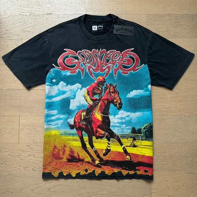 Black Graphic-Print Racing Motif Oversized T-Shirt 5