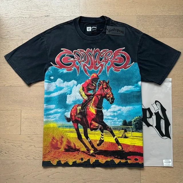 Black Graphic-Print Racing Motif Oversized T-Shirt 6