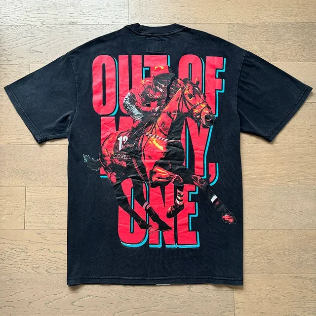 Black Graphic-Print Racing Motif Oversized T-Shirt 7