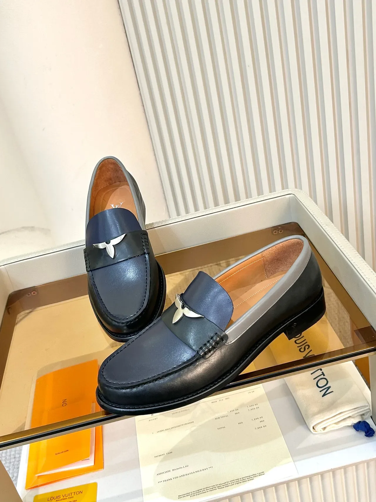 Black Gray Leather Contrast Trim Loafer 4