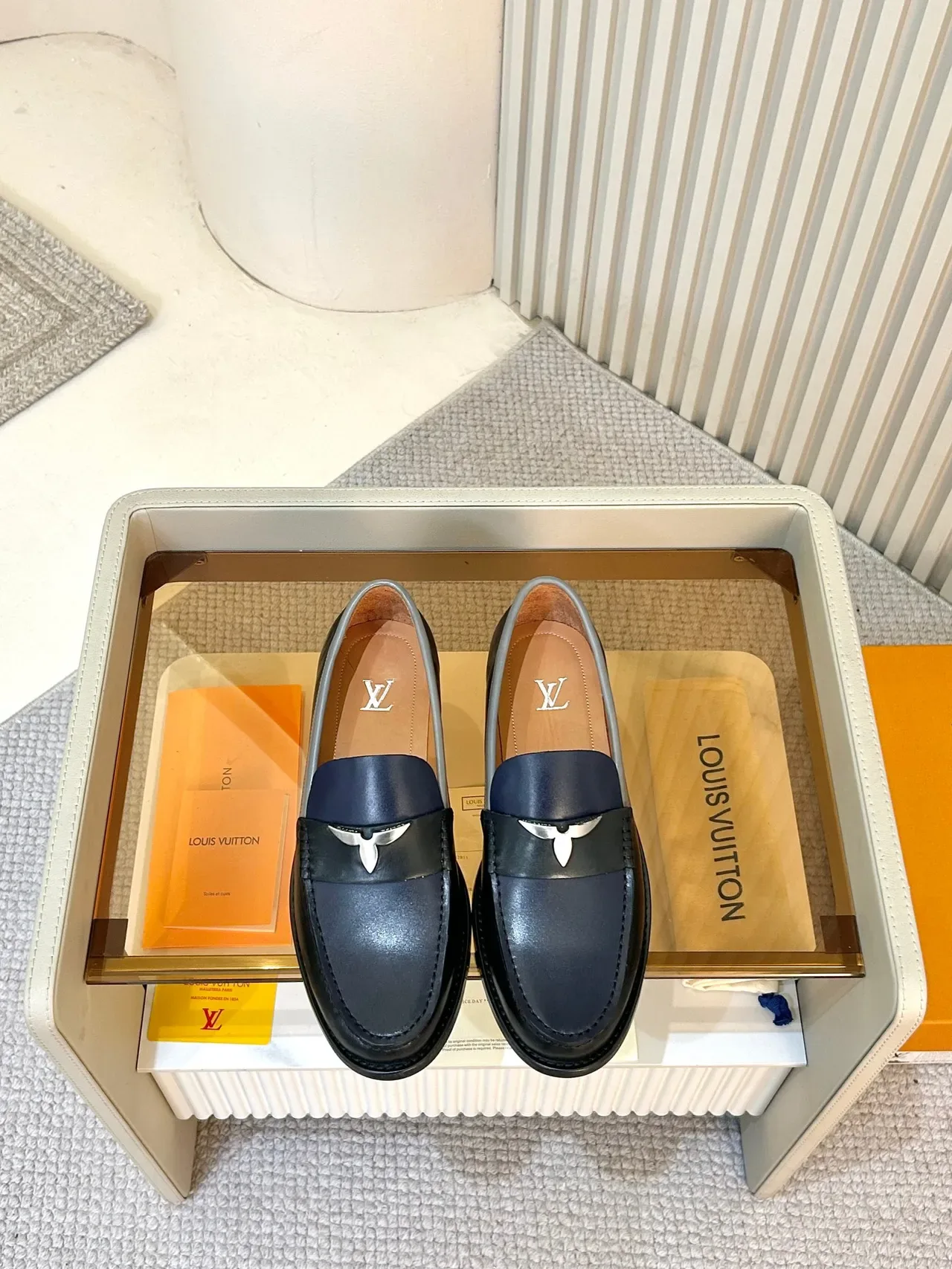 Black Gray Leather Contrast Trim Loafer 5
