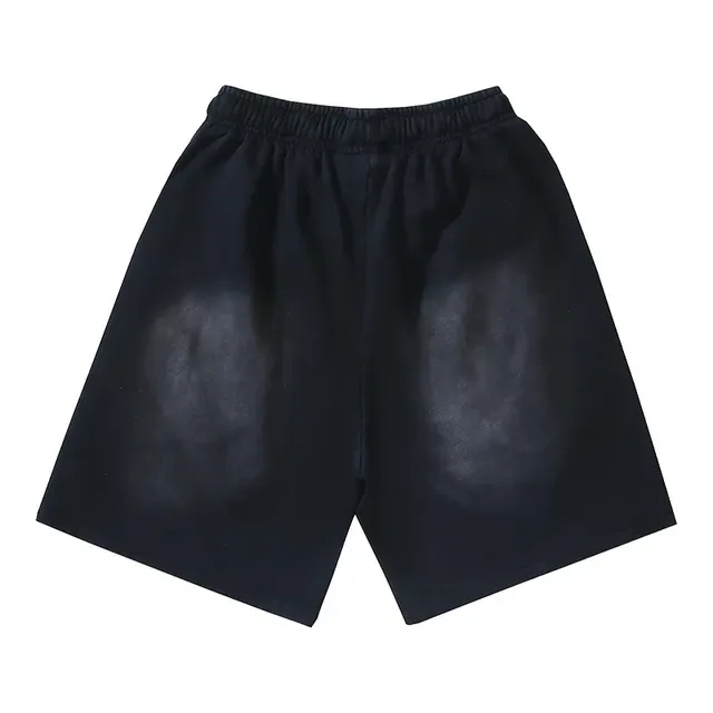 Black Gray Relaxed-Fit Flame-Print Shorts 3