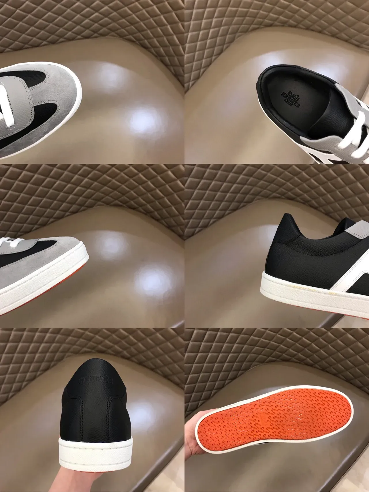 Black Gray White H-Stripe Mixed-Material Low-Top Sneaker 2