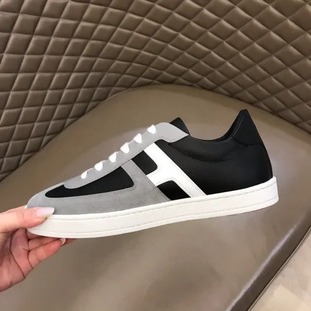 Black Gray White H-Stripe Mixed-Material Low-Top Sneaker 3