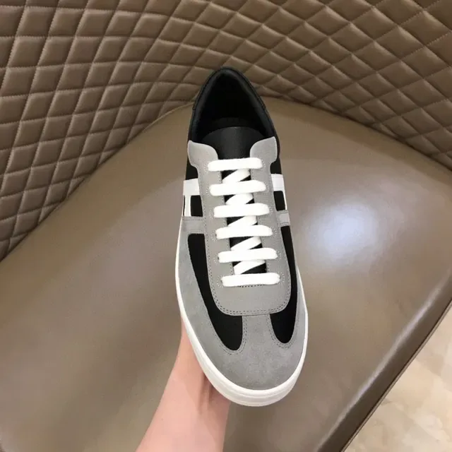 Black Gray White H-Stripe Mixed-Material Low-Top Sneaker 4