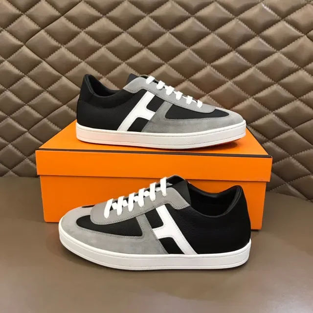 Black Gray White H-Stripe Mixed-Material Low-Top Sneaker 7