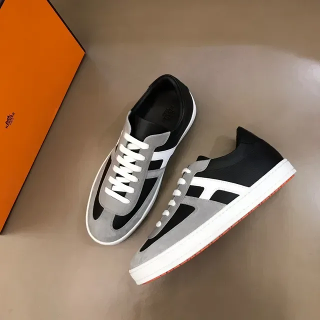 Black Gray White H-Stripe Mixed-Material Low-Top Sneaker 8