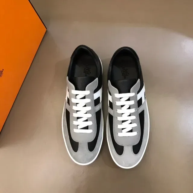 Black Gray White H-Stripe Mixed-Material Low-Top Sneaker 9