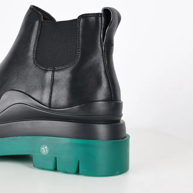 Black Green Smooth Leather Upper Elastic Side Panels Chelsea Boots 4