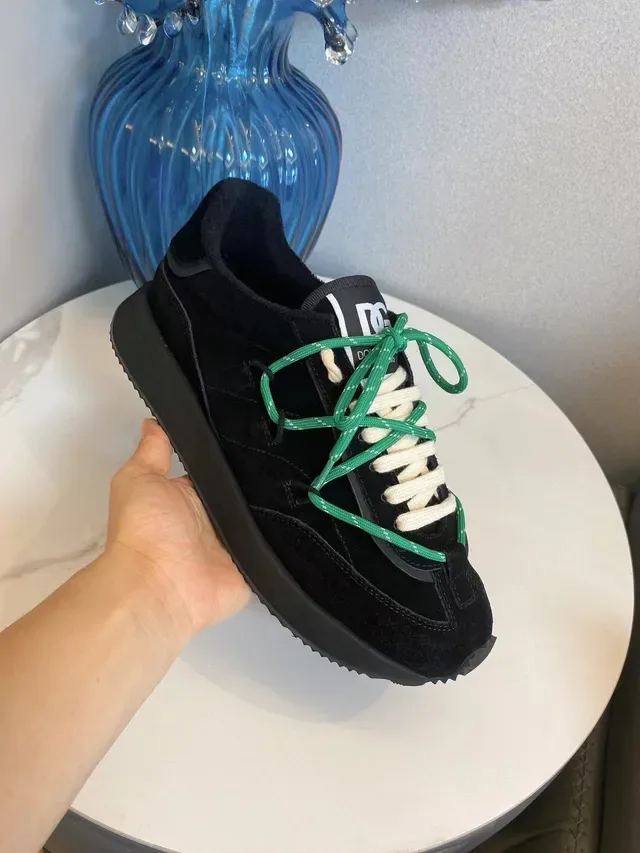 Black Green Suede Upper Thick Platform Sole Sneakers 3