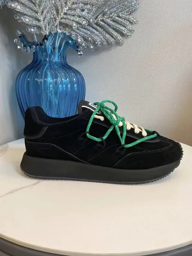 Black Green Suede Upper Thick Platform Sole Sneakers 4