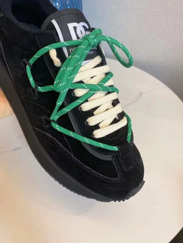 Black Green Suede Upper Thick Platform Sole Sneakers 5