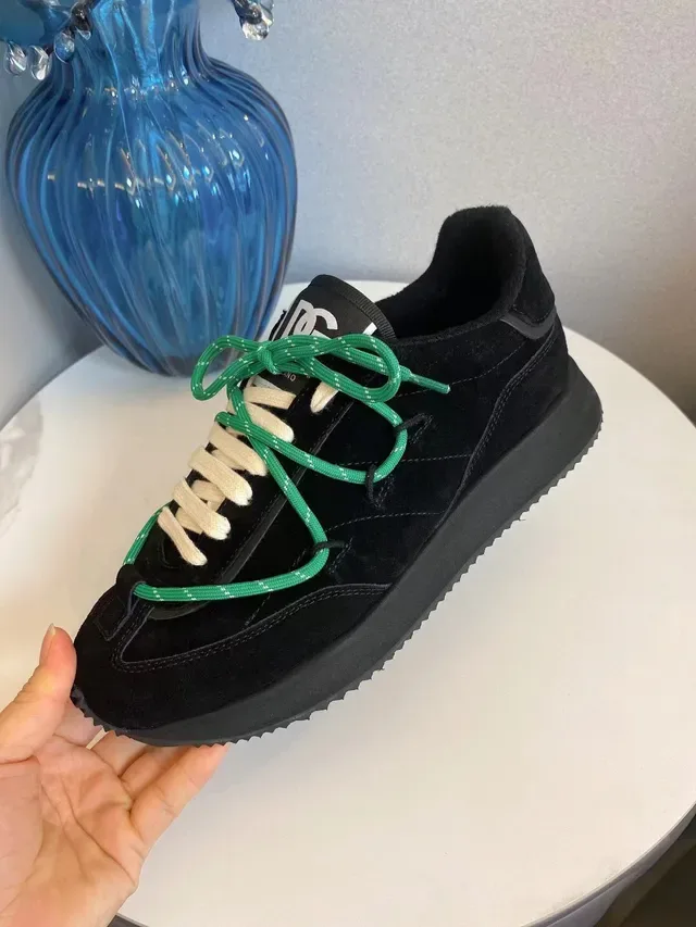 Black Green Suede Upper Thick Platform Sole Sneakers 6