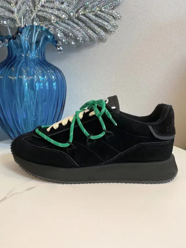 Black Green Suede Upper Thick Platform Sole Sneakers 7