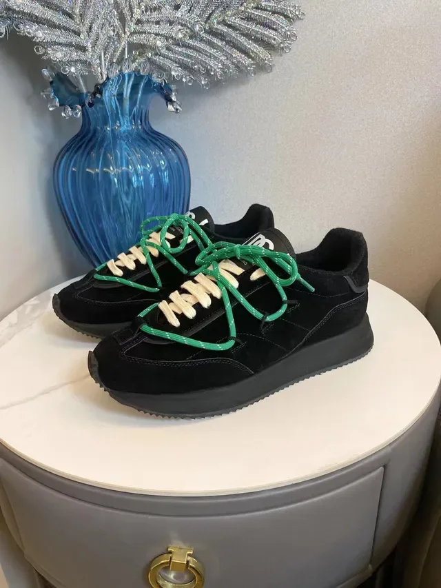 Black Green Suede Upper Thick Platform Sole Sneakers 8