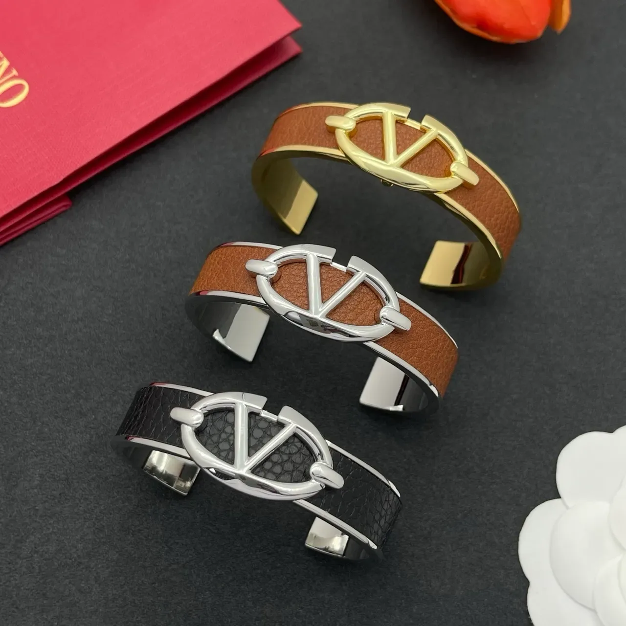 Black Leather and Silver-Tone Logo Cuff Bracelet 2