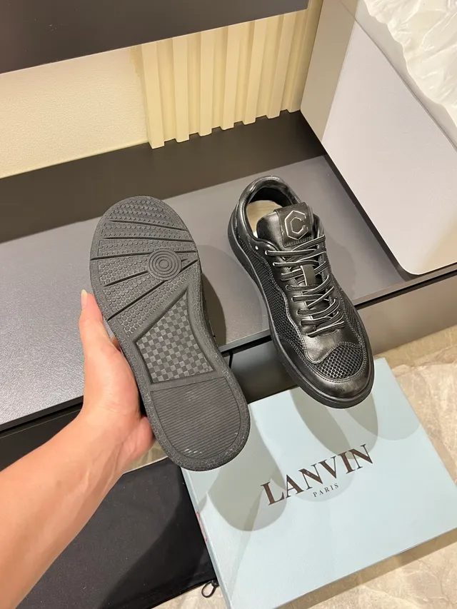 Black Leather-Mesh Hybrid Low-Top Sneakers 4