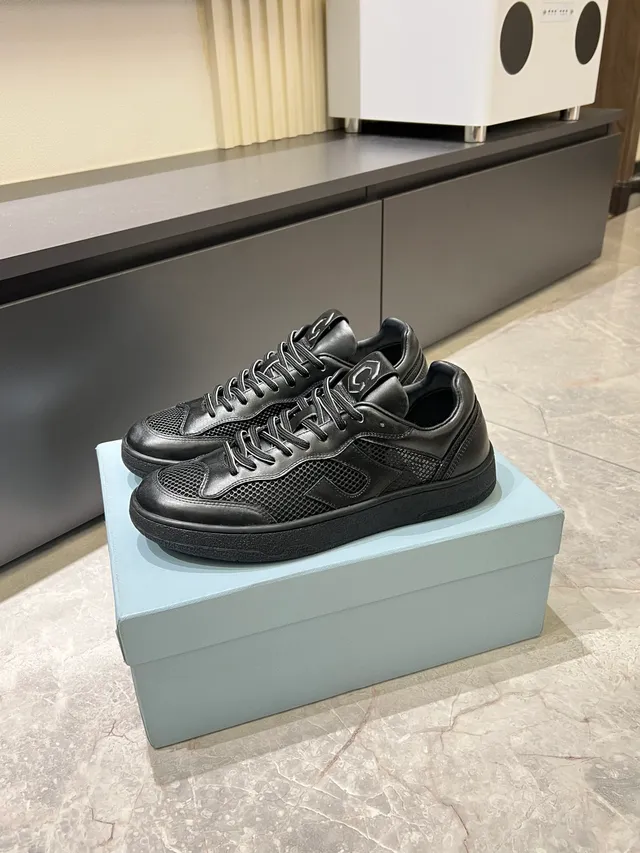 Black Leather-Mesh Hybrid Low-Top Sneakers 5