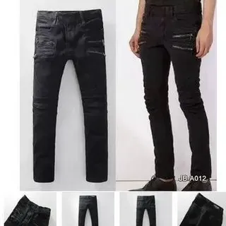 Black Moto-Style Zippered Panel Jeans