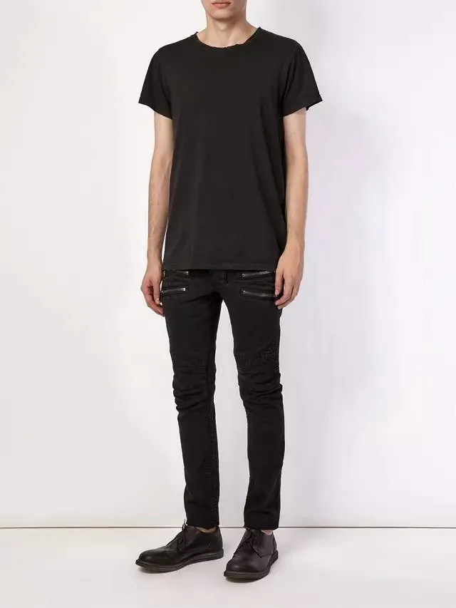 Pantalon jean moto-style à panneaux zippés noir 2