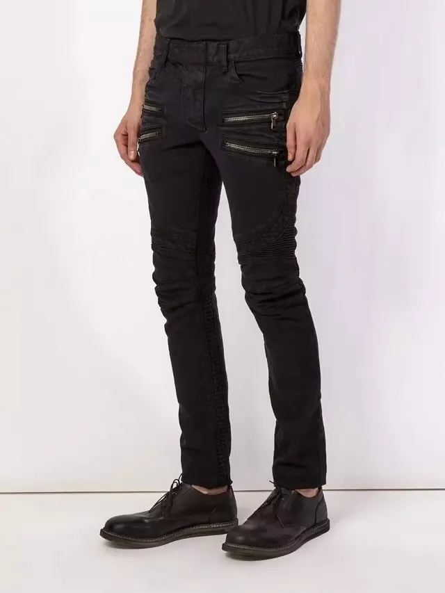 Pantalon jean moto-style à panneaux zippés noir 3