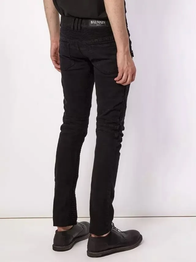 Pantalon jean moto-style à panneaux zippés noir 4
