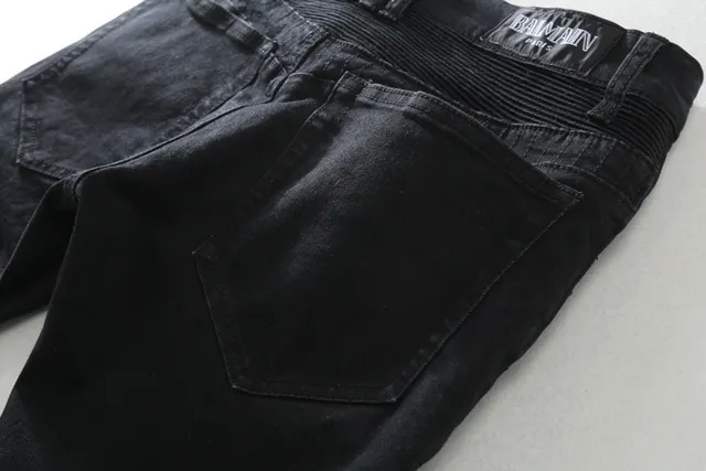 Pantalon jean moto-style à panneaux zippés noir 9