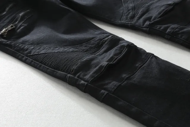 Pantalon jean moto-style à panneaux zippés noir 13