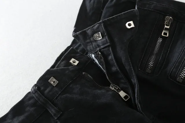 Pantalon jean moto-style à panneaux zippés noir 15