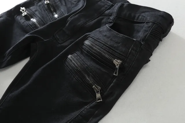 Pantalon jean moto-style à panneaux zippés noir 16