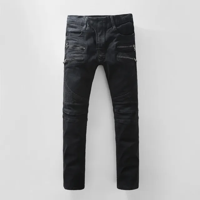 Pantalon jean moto-style à panneaux zippés noir 19