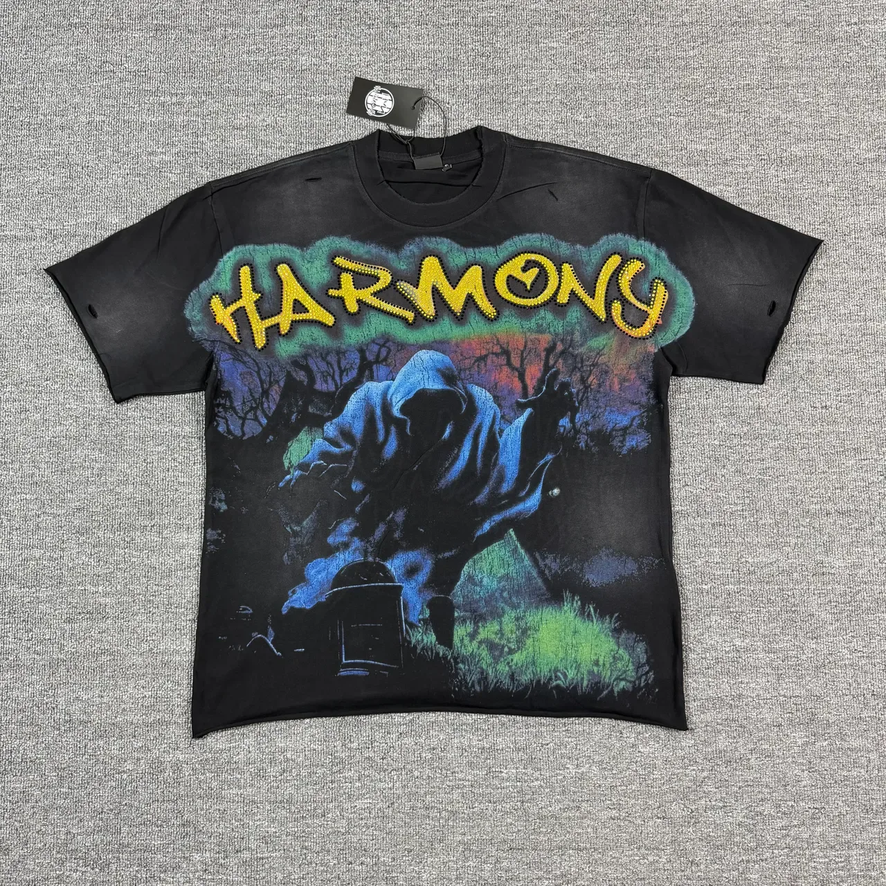 Black Multicolor Distressed Cotton Tee Double-Sided Graphic Print T-Shirt 4