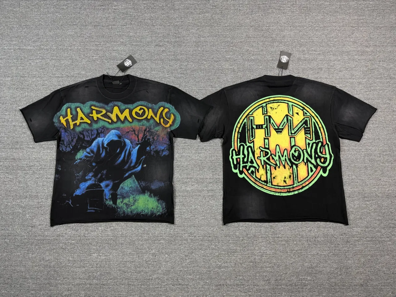 Black Multicolor Distressed Cotton Tee Double-Sided Graphic Print T-Shirt 5