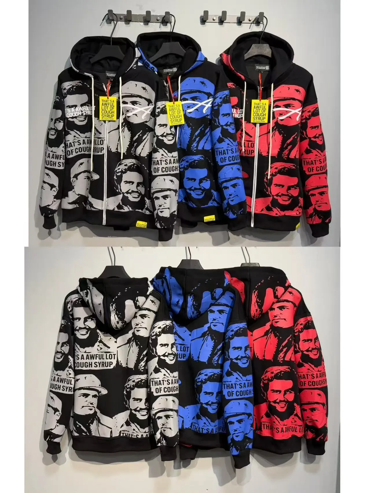 Black Multicolor Full-Zip Graphic-Print Hoodie 1