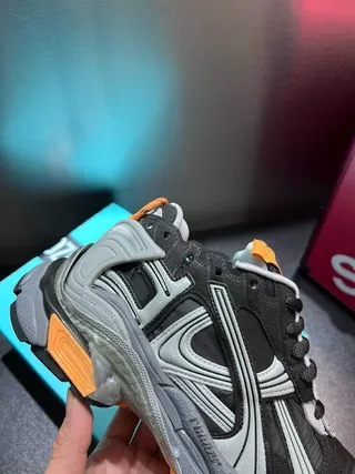 Black Orange Layered Synthetic Cage Overlays Sculpted Multi-Density Midsole Chunky Sneakers 2