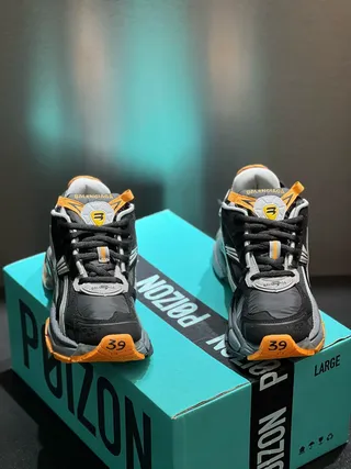 Black Orange Layered Synthetic Cage Overlays Sculpted Multi-Density Midsole Chunky Sneakers 6