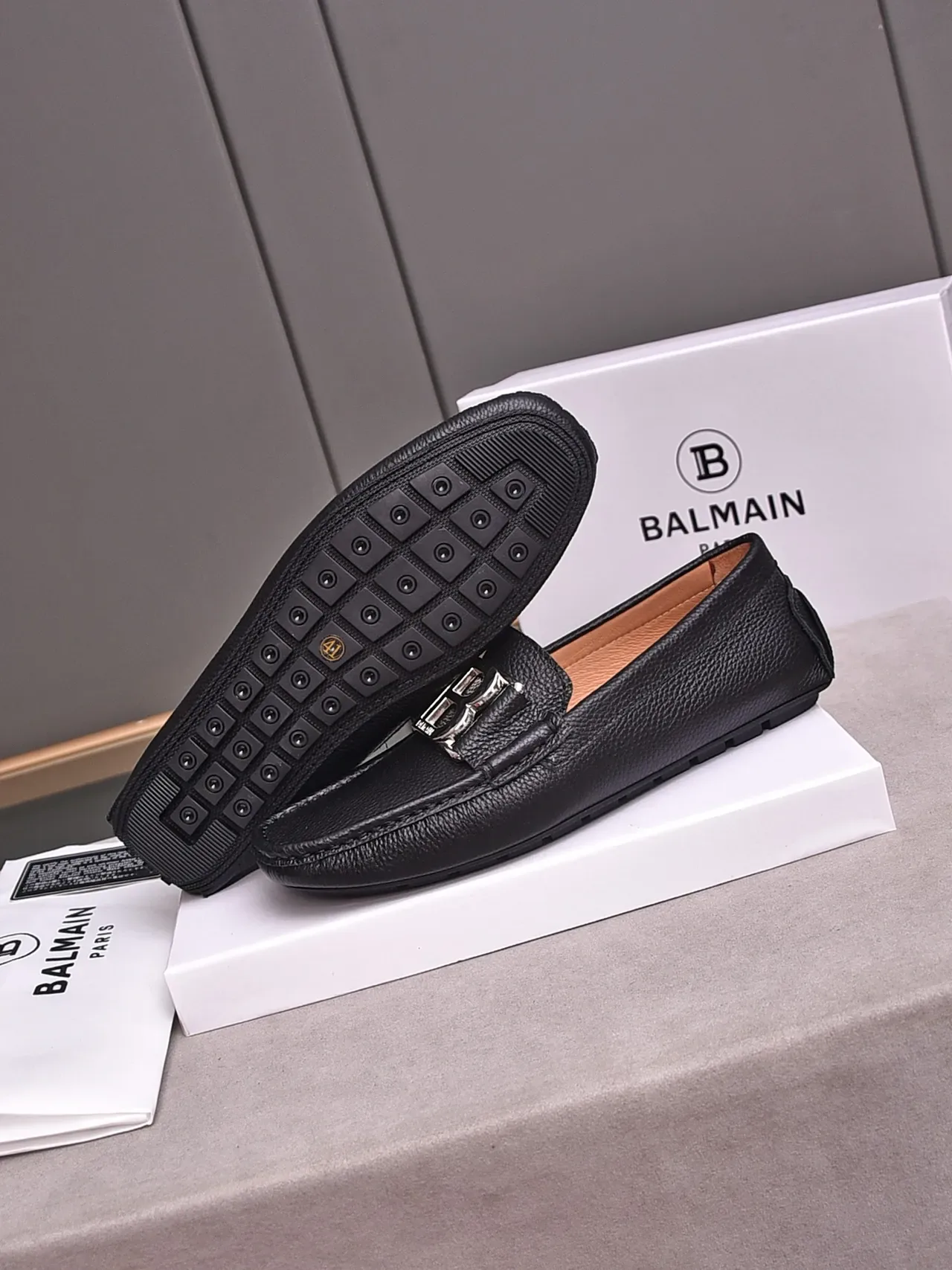 Black Pebbled Leather Buckle Loafer 4