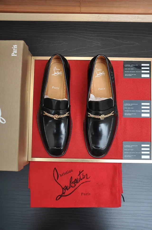 Black Polished Leather Chain-Strap Loafer 5