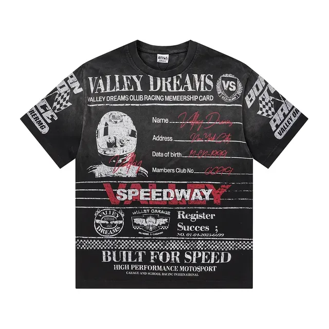 Black Racing-Themed Graphic Print T-Shirt 2