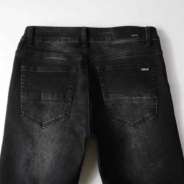 Black Red Distressed Slim-Fit Jeans 5