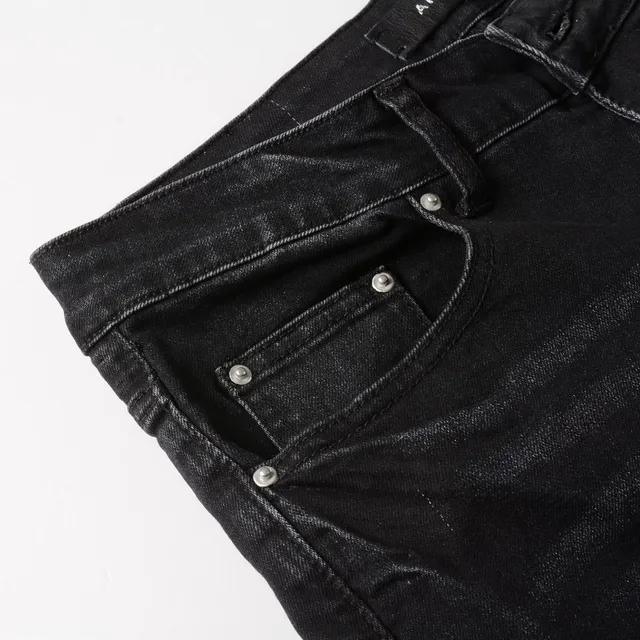 Black Red Distressed Slim-Fit Jeans 8