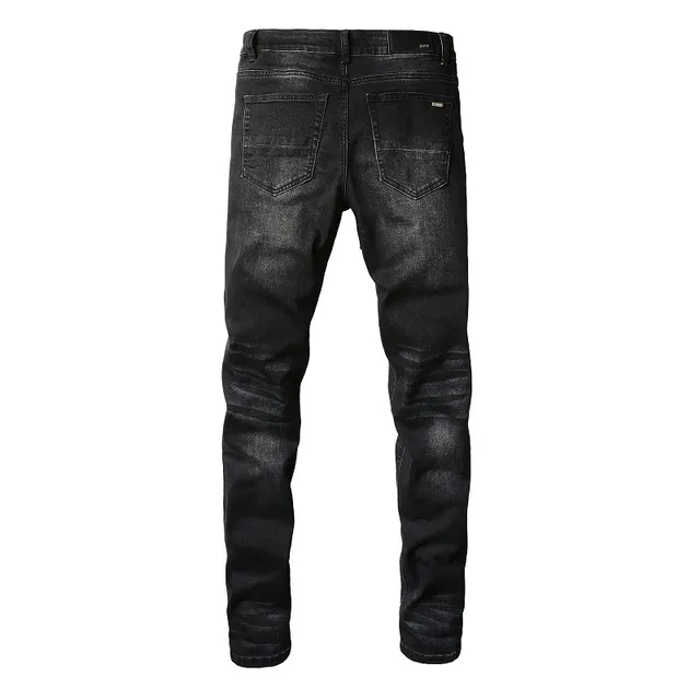 Black Red Distressed Slim-Fit Jeans 13
